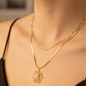 Anti-Tarnish Double Layered Phool Gold Necklace