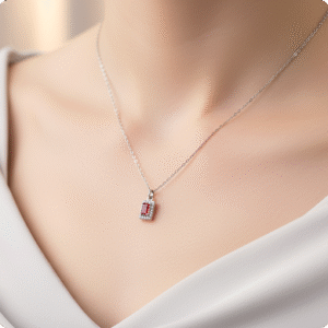 Anti-Tarnish Red Rubee Minimal Silver Necklace