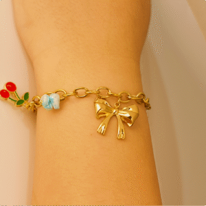 Anti-Tarnish Bow Charm Gold Bracelet