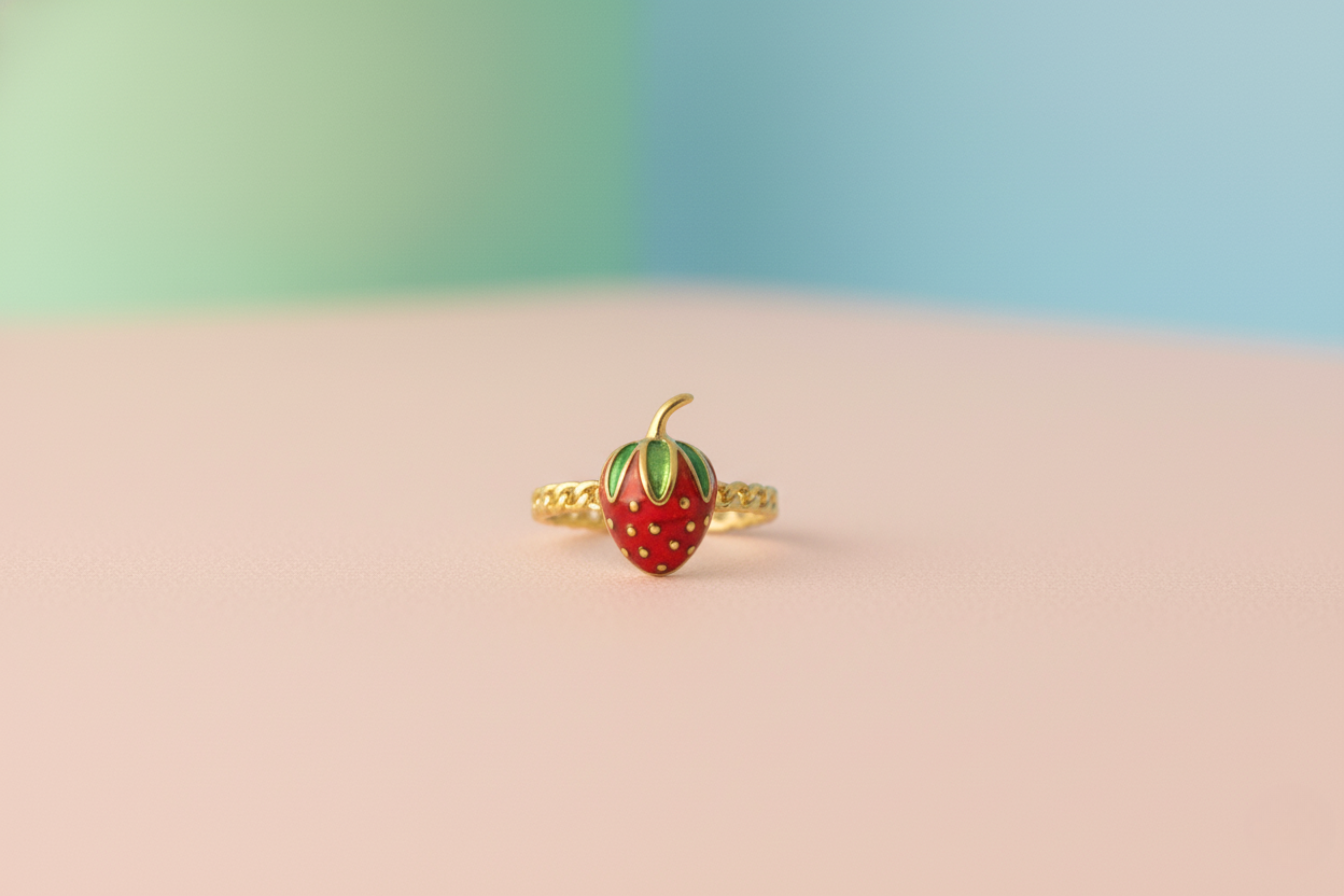 Anti-Tarnish Strawberry Adjustable Gold Ring