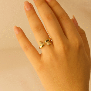 Anti-Tarnish Dual Dil Adjustable Gold Ring