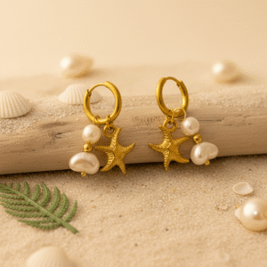 Anti-Tarnish Starfish Drop Gold Hoops