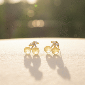 Anti-Tarnish Colour-Shift Glitter 3D Cherries Gold Earrings